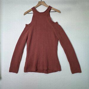 Guess Womens XL Pink Knit Sweater Cold Shoulder Mock Neck Long Sleeve Trendy